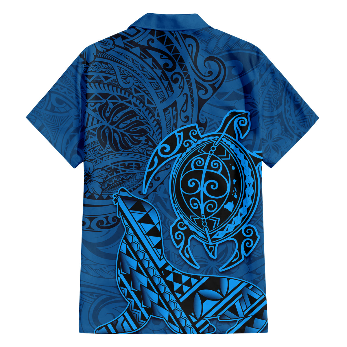Hawaii Monk Seal and Dolphin Family Matching Long Sleeve Bodycon Dress and Hawaiian Shirt Polynesian Kakau Pattern Blue