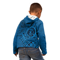 Hawaii Monk Seal and Dolphin Kid Hoodie Polynesian Kakau Pattern Blue