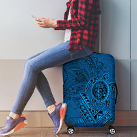 Hawaii Monk Seal and Dolphin Luggage Cover Polynesian Kakau Pattern Blue