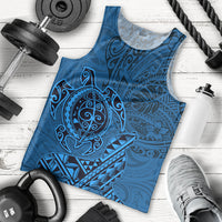 Hawaii Monk Seal and Dolphin Men Tank Top Polynesian Kakau Pattern Blue