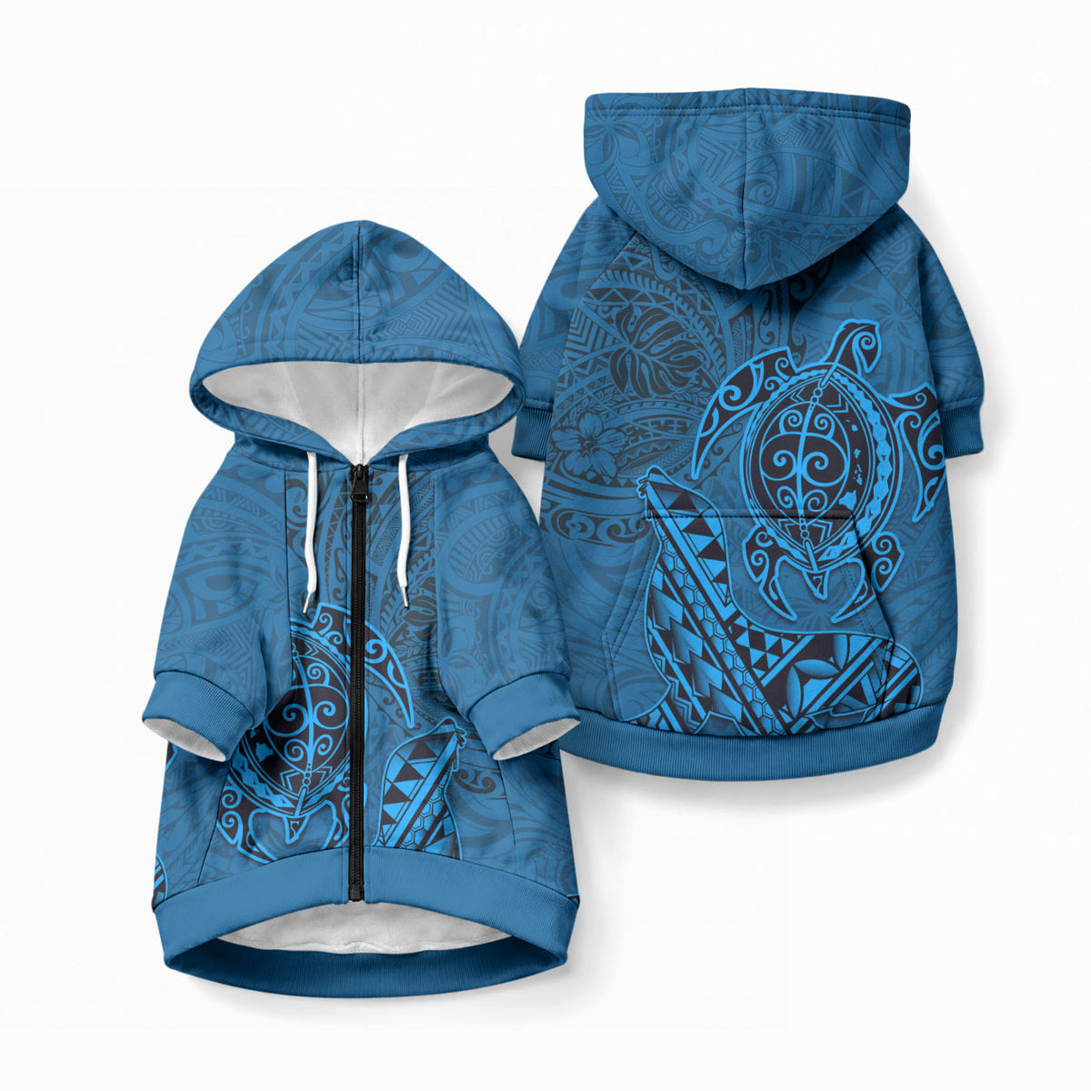 Hawaiian Monk Seal and Dolphin Pet Hoodie LT03 Zip-up Blue - Polynesian Pride