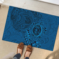Hawaii Monk Seal and Dolphin Rubber Doormat Polynesian Kakau Pattern Blue