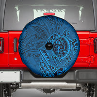 Hawaii Monk Seal and Dolphin Spare Tire Cover Polynesian Kakau Pattern Blue