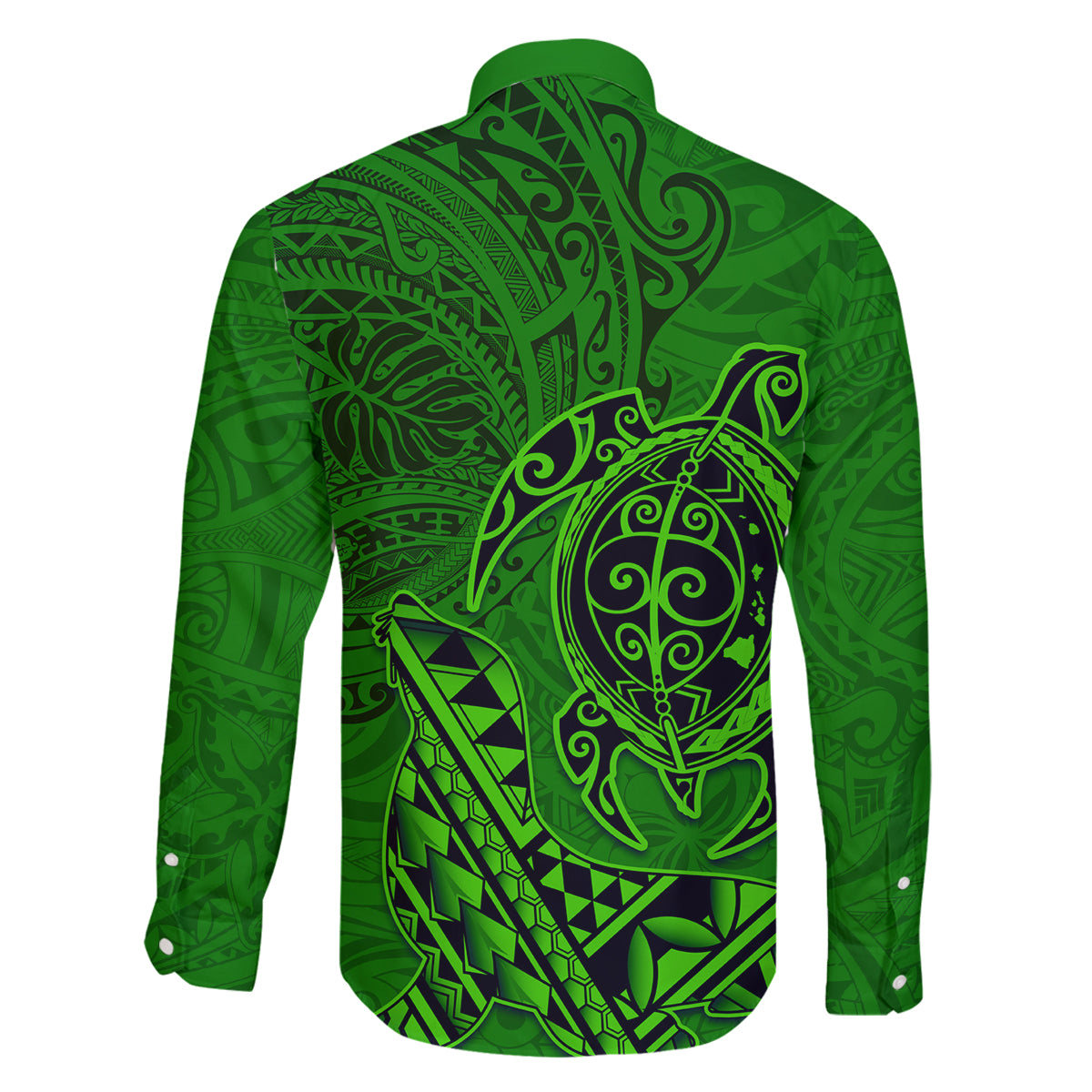 Hawaii Monk Seal and Dolphin Family Matching Long Sleeve Bodycon Dress and Hawaiian Shirt Polynesian Kakau Pattern Green LT03 - Polynesian Pride
