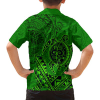 Hawaii Monk Seal and Dolphin Family Matching Off The Shoulder Long Sleeve Dress and Hawaiian Shirt Polynesian Kakau Pattern Green LT03 - Polynesian Pride