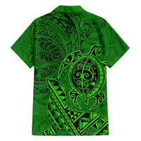 Hawaii Monk Seal and Dolphin Family Matching Off The Shoulder Long Sleeve Dress and Hawaiian Shirt Polynesian Kakau Pattern Green LT03 - Polynesian Pride