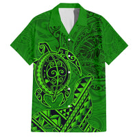 Hawaii Monk Seal and Dolphin Family Matching Off Shoulder Short Dress and Hawaiian Shirt Polynesian Kakau Pattern Green