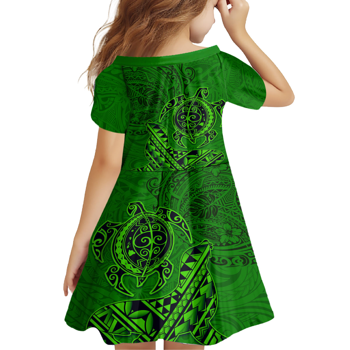 Hawaii Monk Seal and Dolphin Family Matching Short Sleeve Bodycon Dress and Hawaiian Shirt Polynesian Kakau Pattern Green LT03 - Polynesian Pride
