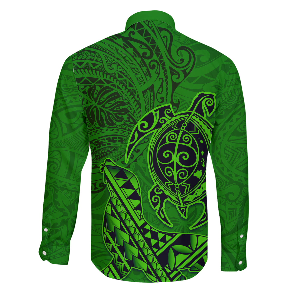 Hawaii Monk Seal and Dolphin Family Matching Short Sleeve Bodycon Dress and Hawaiian Shirt Polynesian Kakau Pattern Green LT03 - Polynesian Pride