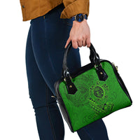 Hawaii Monk Seal and Dolphin Shoulder Handbag Polynesian Kakau Pattern Green