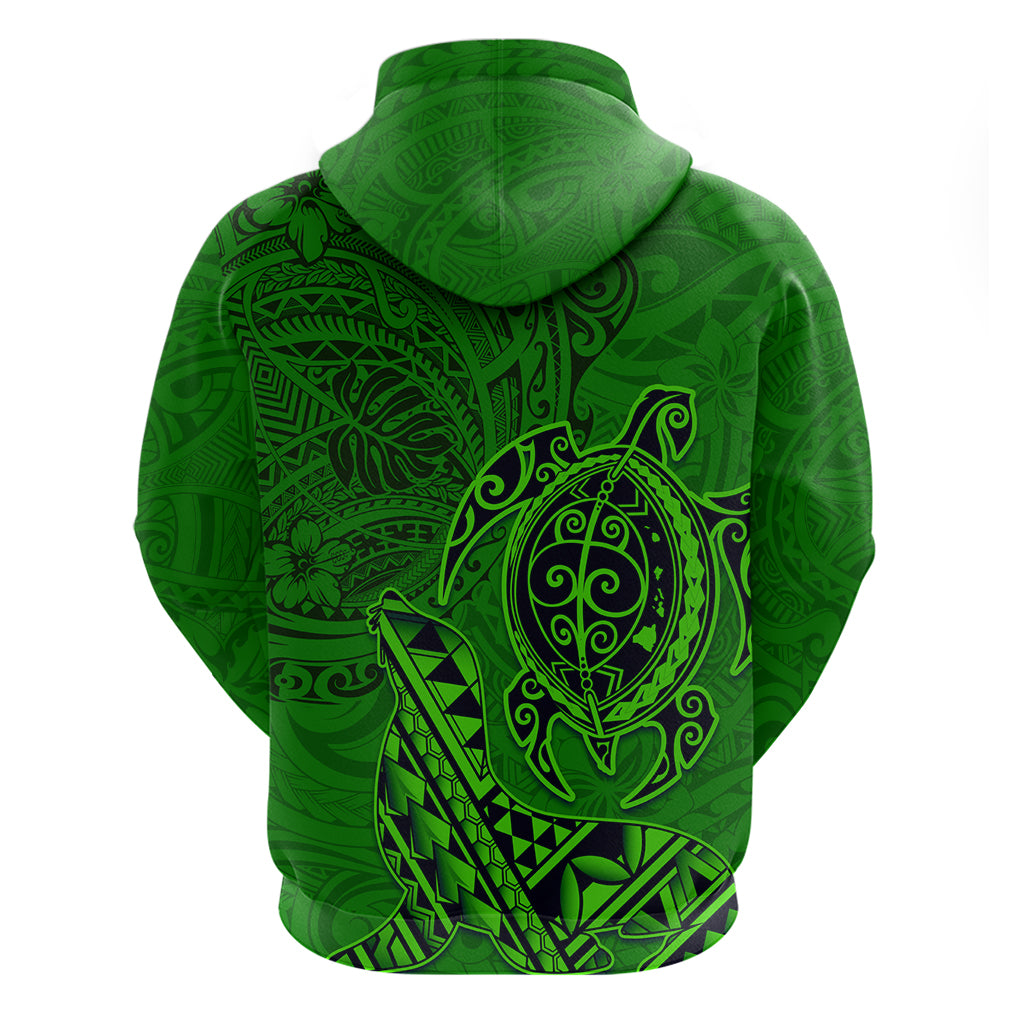 Hawaii Monk Seal and Dolphin Zip Hoodie Polynesian Kakau Pattern Green