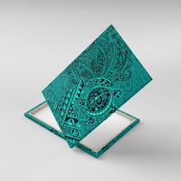 Hawaii Monk Seal and Dolphin Canvas Wall Art Polynesian Kakau Pattern Turquoise