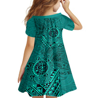 Hawaii Monk Seal and Dolphin Family Matching Long Sleeve Bodycon Dress and Hawaiian Shirt Polynesian Kakau Pattern Turquoise LT03 - Polynesian Pride