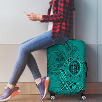Hawaii Monk Seal and Dolphin Luggage Cover Polynesian Kakau Pattern Turquoise