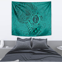 Hawaii Monk Seal and Dolphin Tapestry Polynesian Kakau Pattern Turquoise