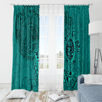 Hawaii Monk Seal and Dolphin Window Curtain Polynesian Kakau Pattern Turquoise