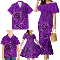 Hawaii Monk Seal and Dolphin Family Matching Mermaid Dress and Hawaiian Shirt Polynesian Kakau Pattern Purple LT03 - Polynesian Pride