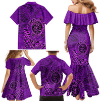 Hawaii Monk Seal and Dolphin Family Matching Mermaid Dress and Hawaiian Shirt Polynesian Kakau Pattern Purple LT03 - Polynesian Pride
