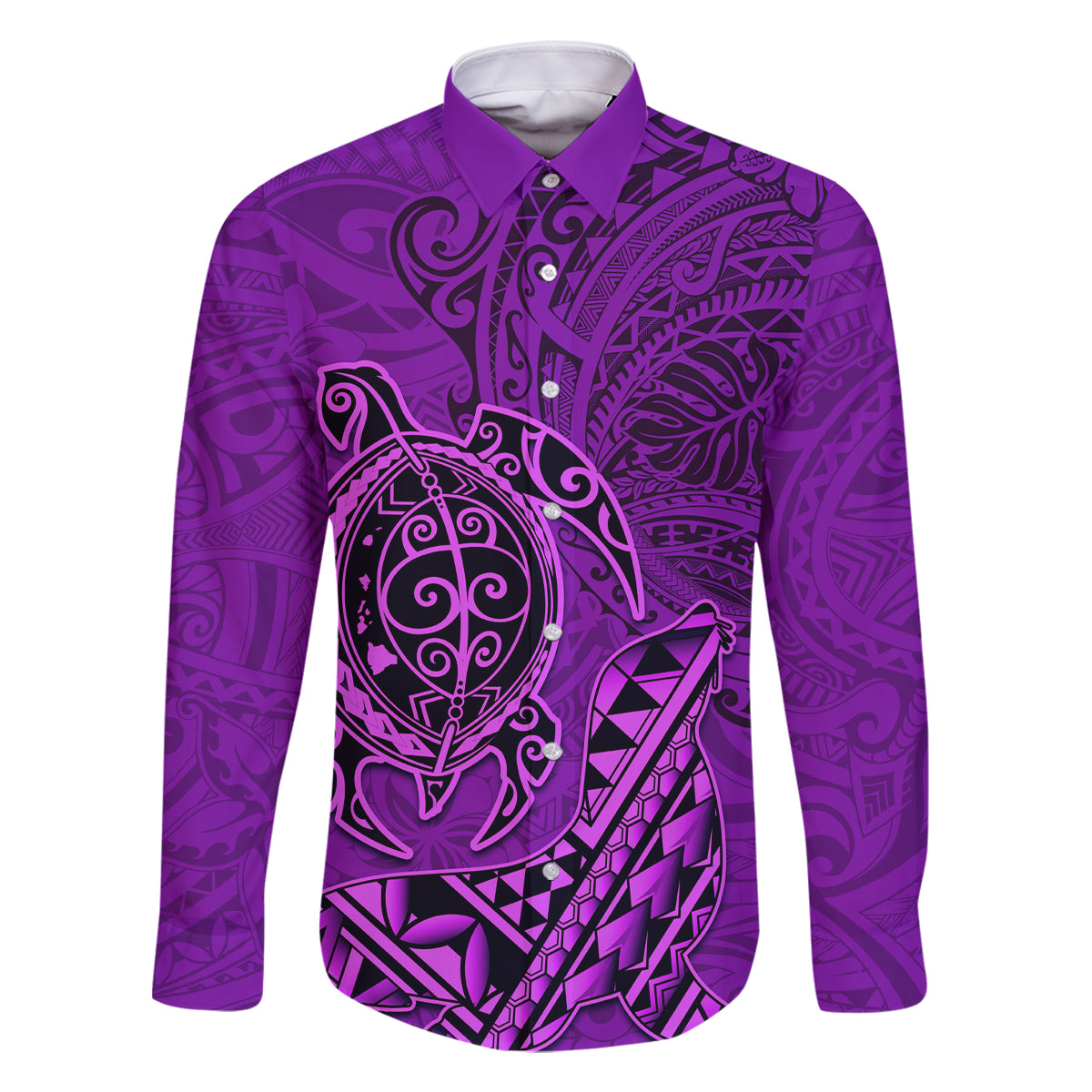Hawaii Monk Seal and Dolphin Family Matching Mermaid Dress and Hawaiian Shirt Polynesian Kakau Pattern Purple LT03 Dad's Shirt - Long Sleeve Purple - Polynesian Pride