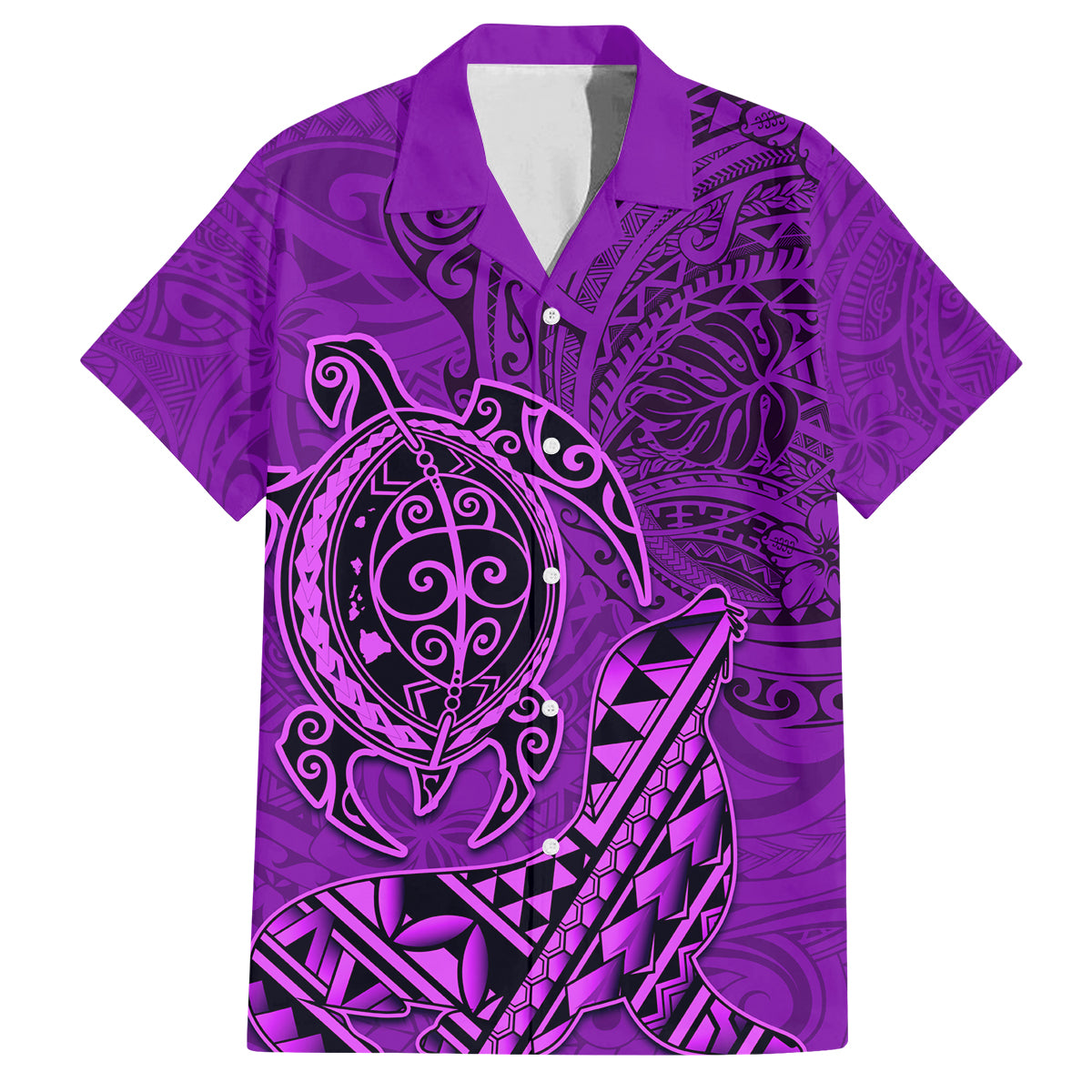Hawaii Monk Seal and Dolphin Family Matching Off The Shoulder Long Sleeve Dress and Hawaiian Shirt Polynesian Kakau Pattern Purple LT03 Dad's Shirt - Short Sleeve Purple - Polynesian Pride