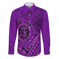 Hawaii Monk Seal and Dolphin Family Matching Off The Shoulder Long Sleeve Dress and Hawaiian Shirt Polynesian Kakau Pattern Purple LT03 Dad's Shirt - Long Sleeve Purple - Polynesian Pride