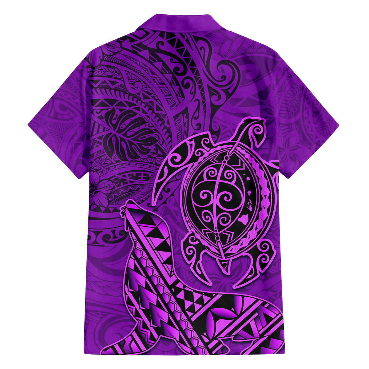 Hawaii Monk Seal and Dolphin Family Matching Off Shoulder Short Dress and Hawaiian Shirt Polynesian Kakau Pattern Purple