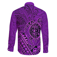 Hawaii Monk Seal and Dolphin Family Matching Short Sleeve Bodycon Dress and Hawaiian Shirt Polynesian Kakau Pattern Purple LT03 - Polynesian Pride