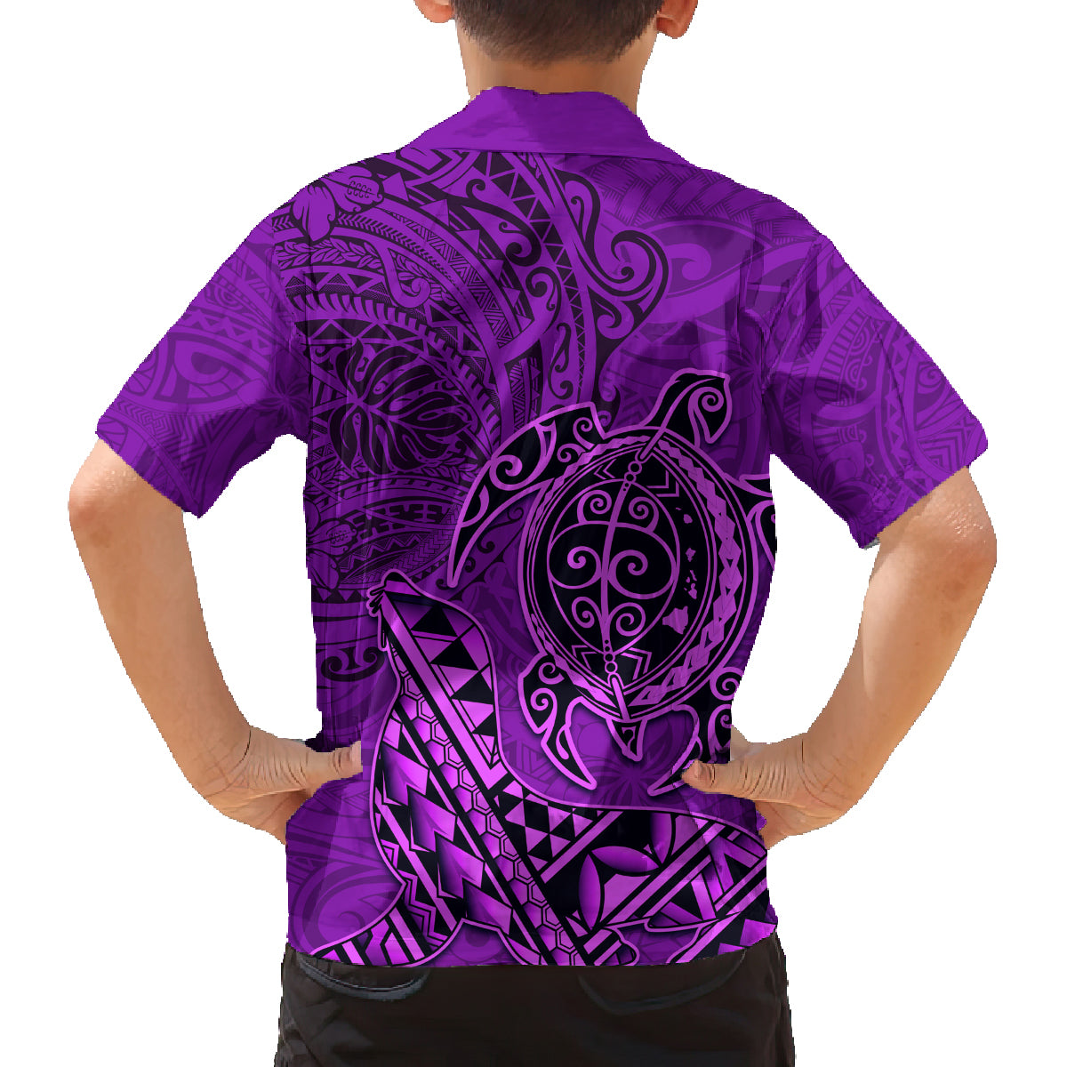Hawaii Monk Seal and Dolphin Family Matching Tank Maxi Dress and Hawaiian Shirt Polynesian Kakau Pattern Purple LT03 - Polynesian Pride