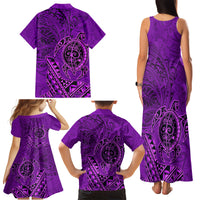 Hawaii Monk Seal and Dolphin Family Matching Tank Maxi Dress and Hawaiian Shirt Polynesian Kakau Pattern Purple LT03 - Polynesian Pride