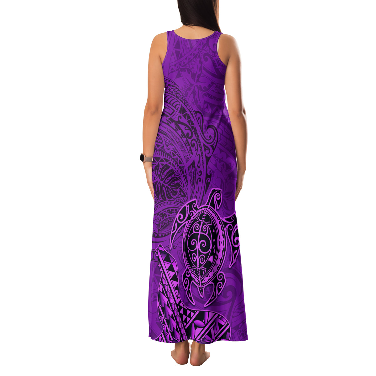 Hawaii Monk Seal and Dolphin Family Matching Tank Maxi Dress and Hawaiian Shirt Polynesian Kakau Pattern Purple LT03 - Polynesian Pride