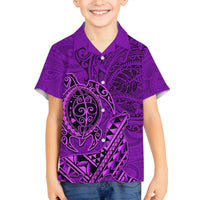 Hawaii Monk Seal and Dolphin Family Matching Tank Maxi Dress and Hawaiian Shirt Polynesian Kakau Pattern Purple LT03 Son's Shirt Purple - Polynesian Pride