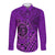 Hawaii Monk Seal and Dolphin Long Sleeve Button Shirt Polynesian Kakau Pattern Purple