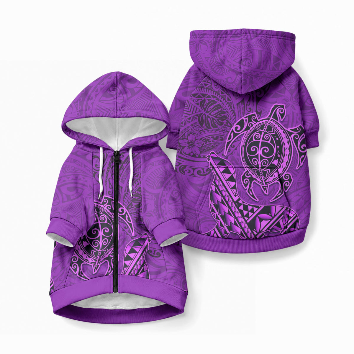 Hawaiian Monk Seal and Dolphin Pet Hoodie LT03 Zip-up Purple - Polynesian Pride