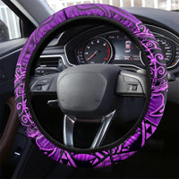Hawaii Monk Seal and Dolphin Steering Wheel Cover Polynesian Kakau Pattern Purple