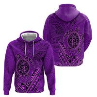 Hawaii Monk Seal and Dolphin Zip Hoodie Polynesian Kakau Pattern Purple