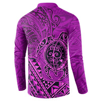 Hawaii Monk Seal and Dolphin Button Sweatshirt Polynesian Kakau Pattern Pink