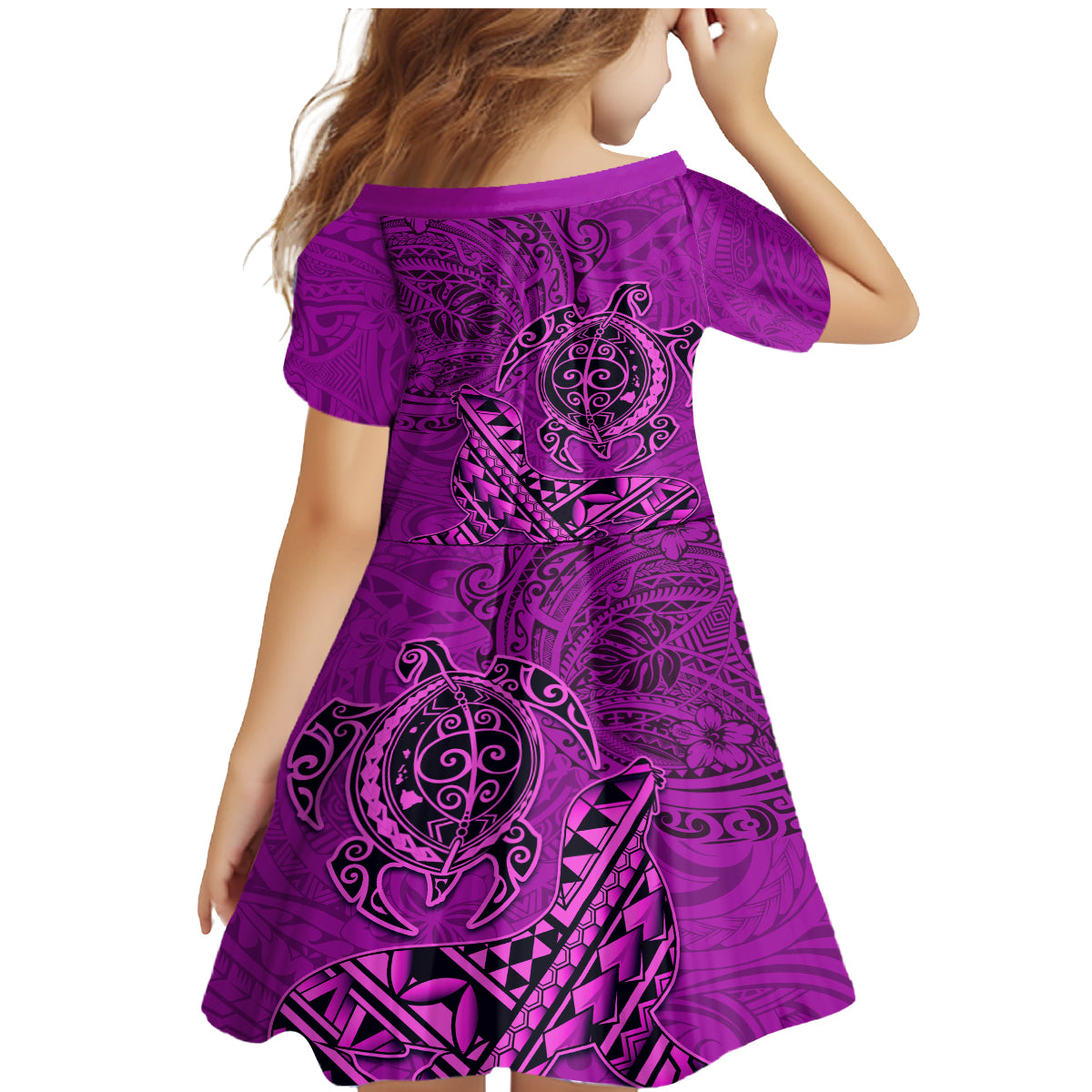 Hawaii Monk Seal and Dolphin Family Matching Mermaid Dress and Hawaiian Shirt Polynesian Kakau Pattern Pink