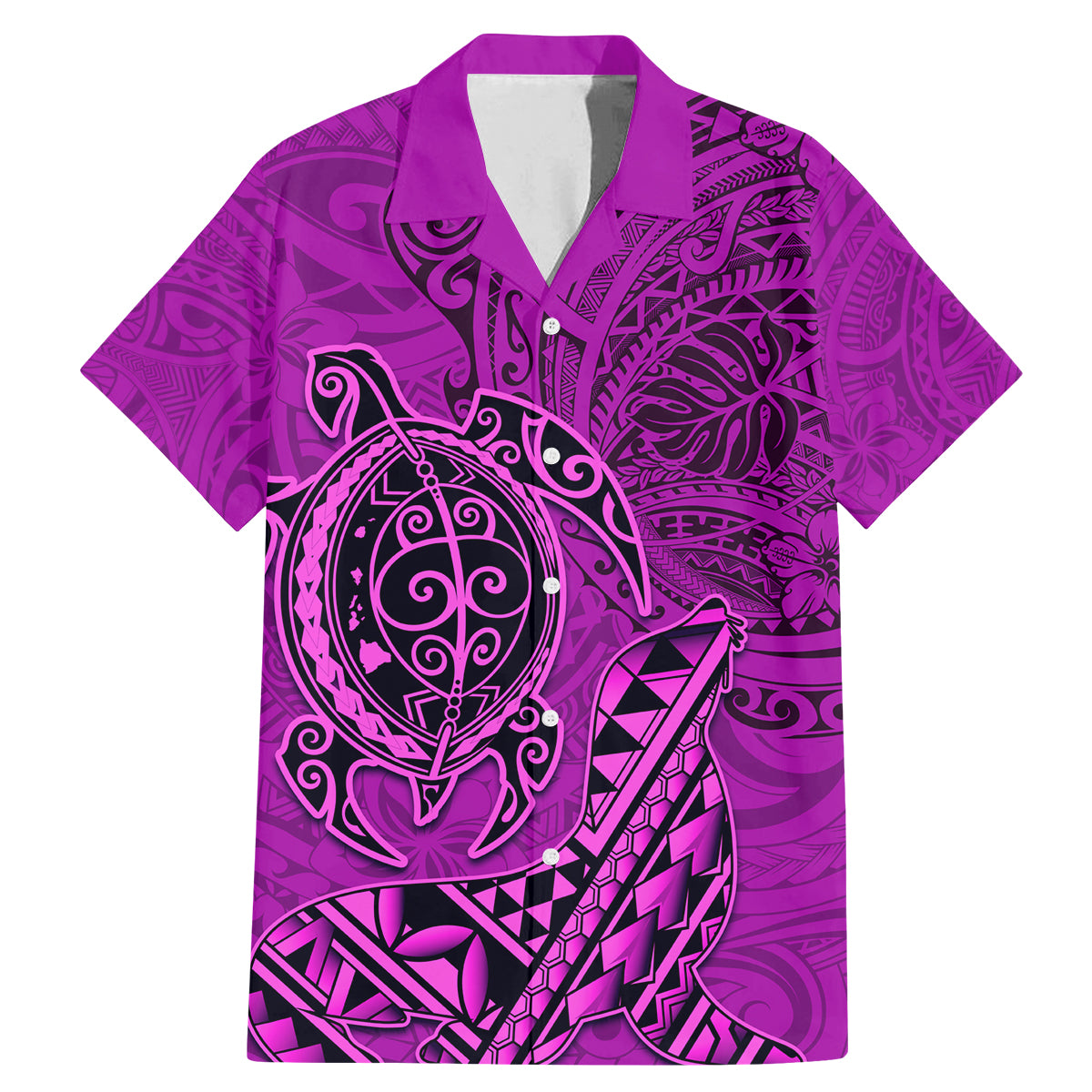 Hawaii Monk Seal and Dolphin Family Matching Mermaid Dress and Hawaiian Shirt Polynesian Kakau Pattern Pink