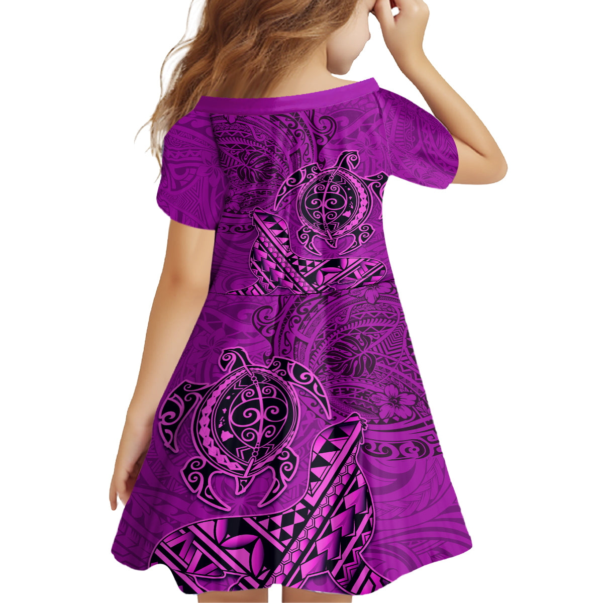 Hawaii Monk Seal and Dolphin Family Matching Off The Shoulder Long Sleeve Dress and Hawaiian Shirt Polynesian Kakau Pattern Pink LT03 - Polynesian Pride