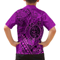 Hawaii Monk Seal and Dolphin Family Matching Off Shoulder Maxi Dress and Hawaiian Shirt Polynesian Kakau Pattern Pink