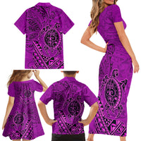 Hawaii Monk Seal and Dolphin Family Matching Short Sleeve Bodycon Dress and Hawaiian Shirt Polynesian Kakau Pattern Pink LT03 - Polynesian Pride