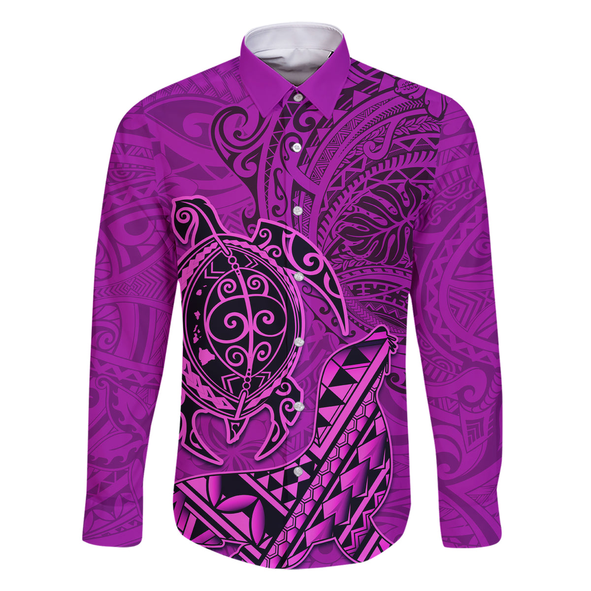 Hawaii Monk Seal and Dolphin Family Matching Short Sleeve Bodycon Dress and Hawaiian Shirt Polynesian Kakau Pattern Pink LT03 Dad's Shirt - Long Sleeve Pink - Polynesian Pride