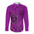 Hawaii Monk Seal and Dolphin Long Sleeve Button Shirt Polynesian Kakau Pattern Pink