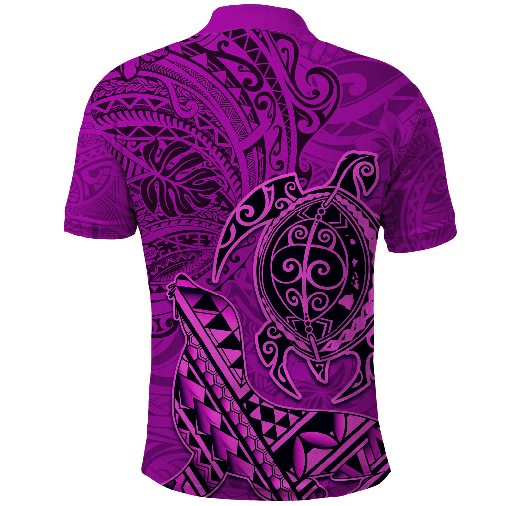 Hawaii Monk Seal and Dolphin Polo Shirt Polynesian Kakau Pattern Pink