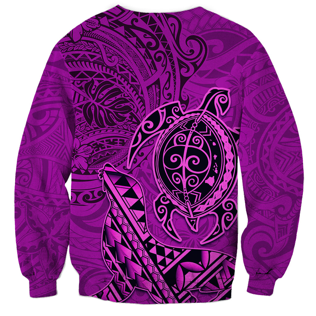 Hawaii Monk Seal and Dolphin Sweatshirt Polynesian Kakau Pattern Pink