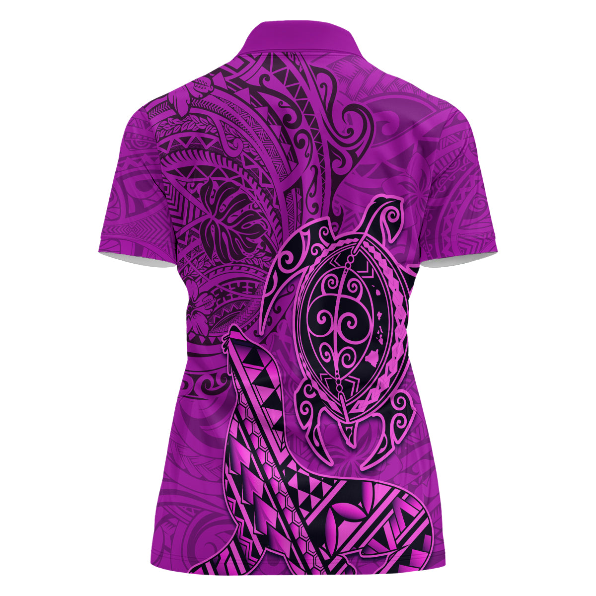 Hawaii Monk Seal and Dolphin Women Polo Shirt Polynesian Kakau Pattern Pink LT03 - Polynesian Pride