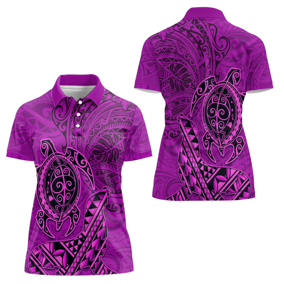 Hawaii Monk Seal and Dolphin Women Polo Shirt Polynesian Kakau Pattern Pink LT03 - Polynesian Pride