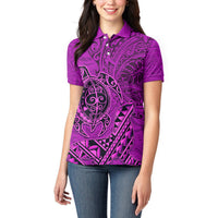 Hawaii Monk Seal and Dolphin Women Polo Shirt Polynesian Kakau Pattern Pink LT03 - Polynesian Pride