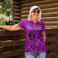 Hawaii Monk Seal and Dolphin Women Polo Shirt Polynesian Kakau Pattern Pink LT03 - Polynesian Pride