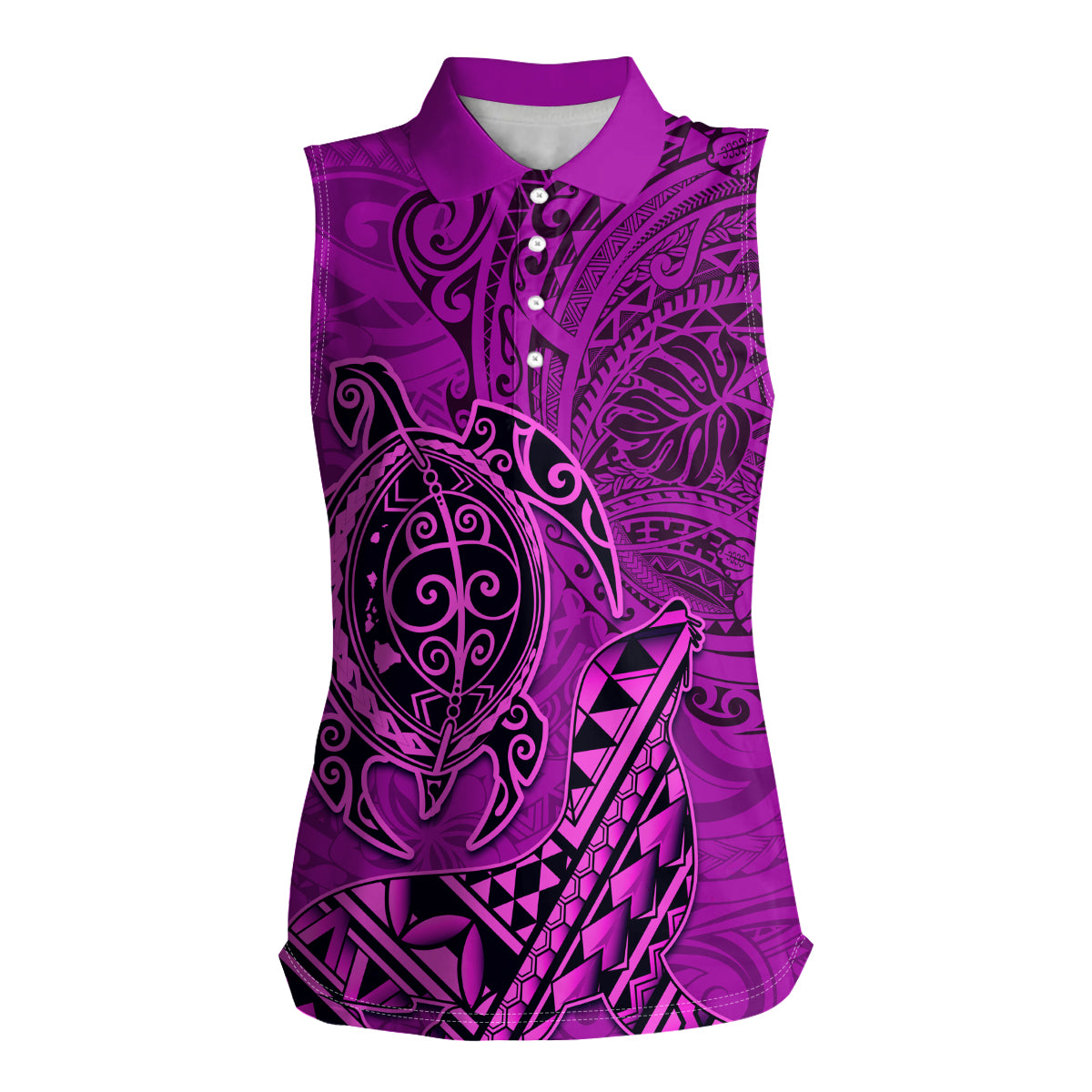 Hawaii Monk Seal and Dolphin Women Sleeveless Polo Shirt Polynesian Kakau Pattern Pink